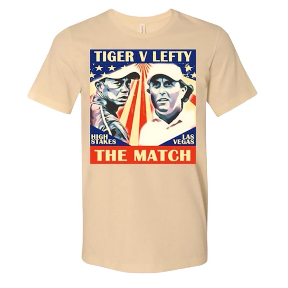 Swing Juice Tiger Vs Lefty T-shirt size medium tan pop art style Golf